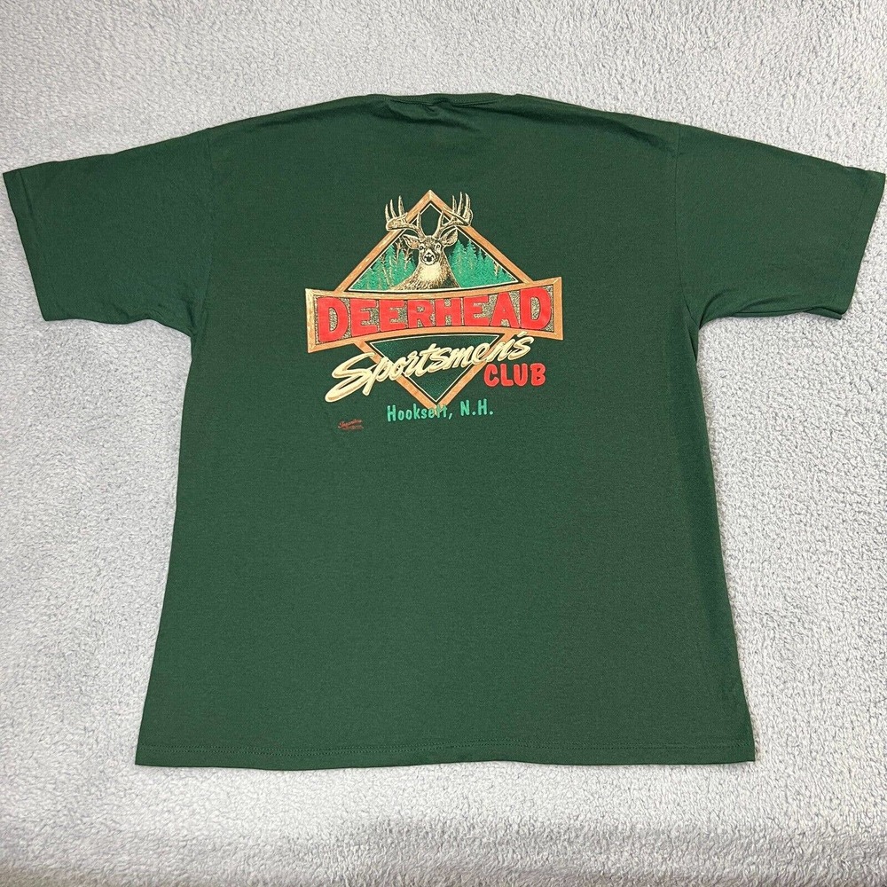 Vintage 90s Deerhead Sportsmens Club New Hampshire Green Pocket T Shirt Mens XL